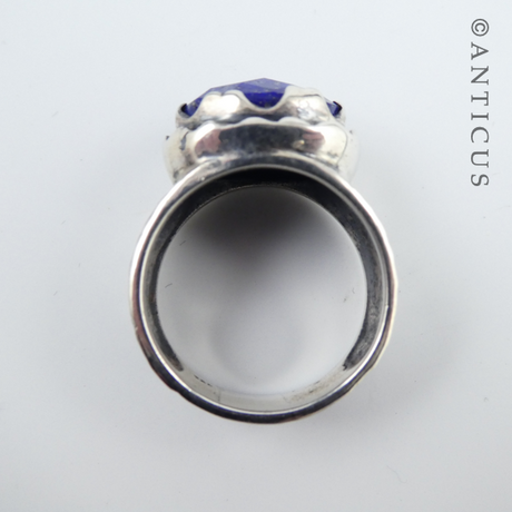 Beaten Silver Ring, Lapis Stone.