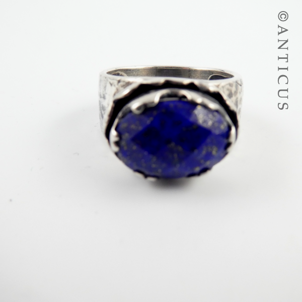 Beaten Silver Ring, Lapis Stone.