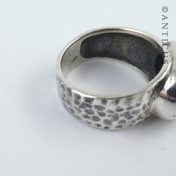 Beaten Silver Ring, Lapis Stone.