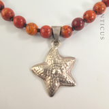 Coral Coloured Necklace with Silver Starfish Pendant.