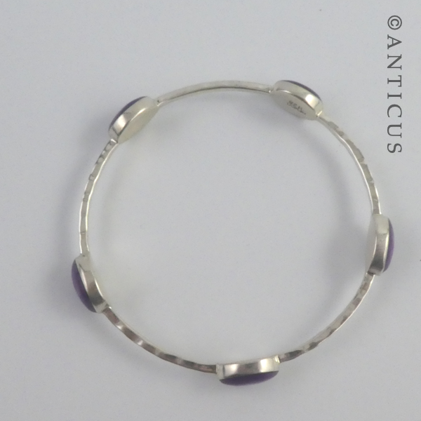 Beaten Silver Bangle with Purple Stones.