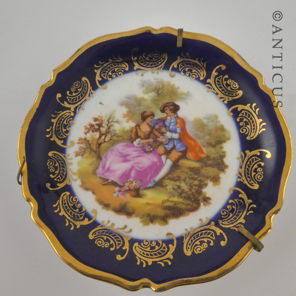 Limoges Plate, Cobalt Blue with Scene.