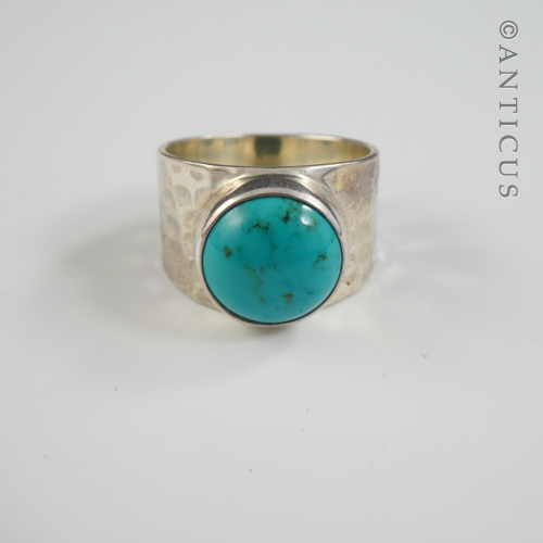 Hammered Silver Ring, with Turquoise Stone.