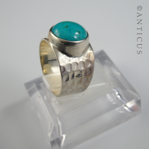 Hammered Silver Ring, with Turquoise Stone.