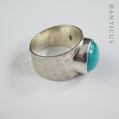Hammered Silver Ring, with Turquoise Stone.