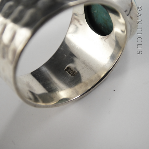 Hammered Silver Ring, with Turquoise Stone.
