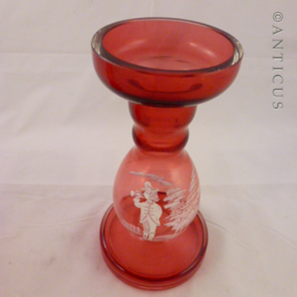 Pair Mary Gregory Enamelled Vases, Cranberry Glass.