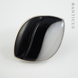 Black and White Art Glass Earrings, Silver Framed.