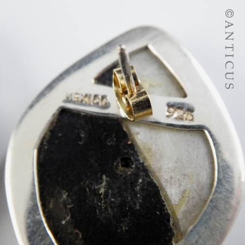Black and White Art Glass Earrings, Silver Framed.