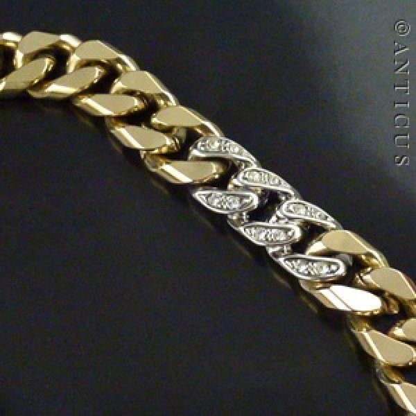 Long Heavy Curb-Link Necklace with Crystals.