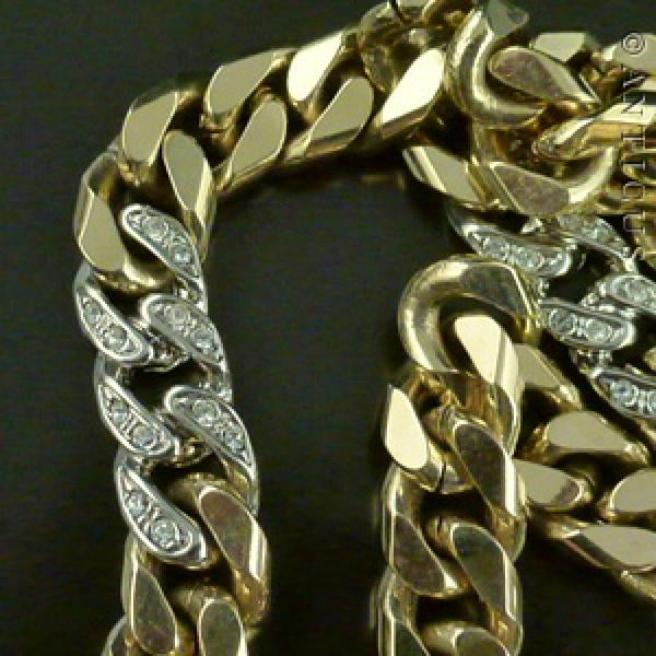 Long Heavy Curb-Link Necklace with Crystals.