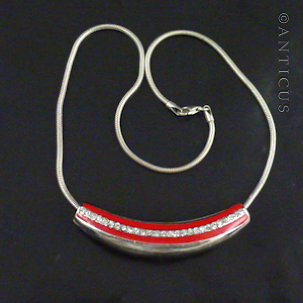 Red Enamel and Crystals Pendant Necklace.