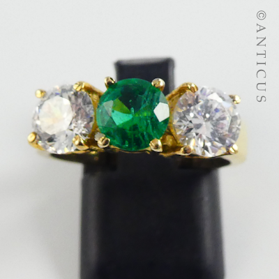 Gold Vermeil Ring with Green and Clear Stones.