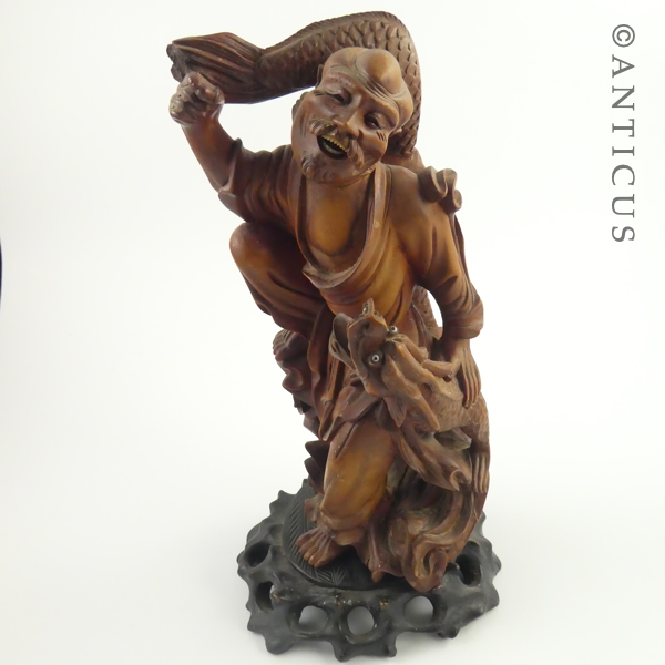 Carved Chinese Figurine, Man with Dragon.