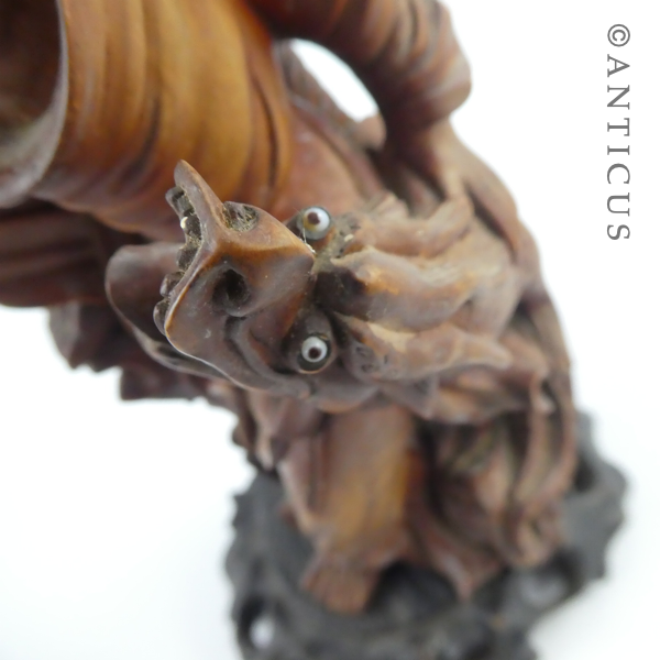 Carved Chinese Figurine, Man with Dragon.