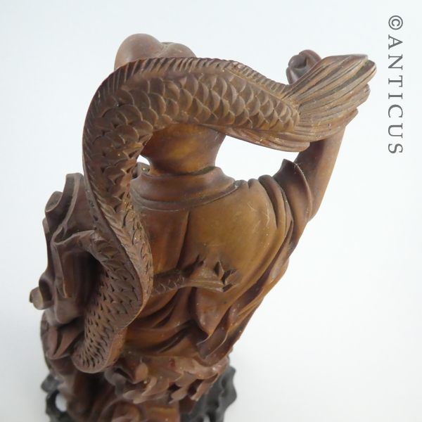 Carved Chinese Figurine, Man with Dragon.