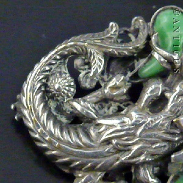 Chinese Silver and Jade Phoenix Brooch.