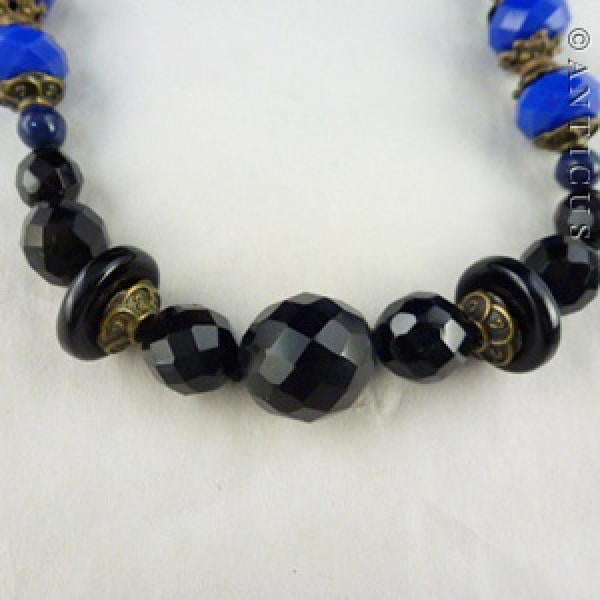 French Jet and Blue Glass Graduated Necklace.
