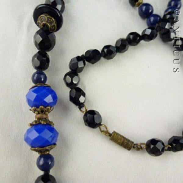 French Jet and Blue Glass Graduated Necklace.