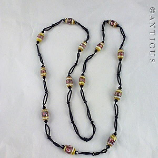 Long Necklace of Venetian Glass and French Jet Beads.