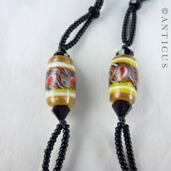 Long Necklace of Venetian Glass and French Jet Beads.