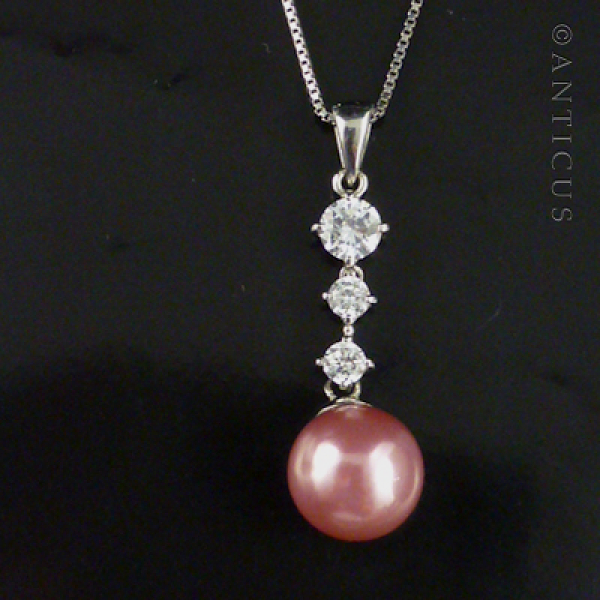 Pink Faux Pearl and CZ Pendant, 1980s.