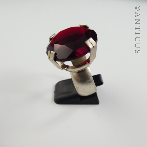 Large Red Crystal and Sterling Silver Ring.