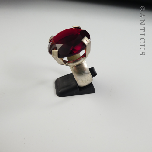 Large Red Crystal and Sterling Silver Ring.