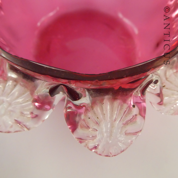 Pair of Cranberry Glass Small Bowls, Frilled Edges.