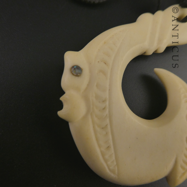 Carved Bone Maori Fish-Hook Pendant.