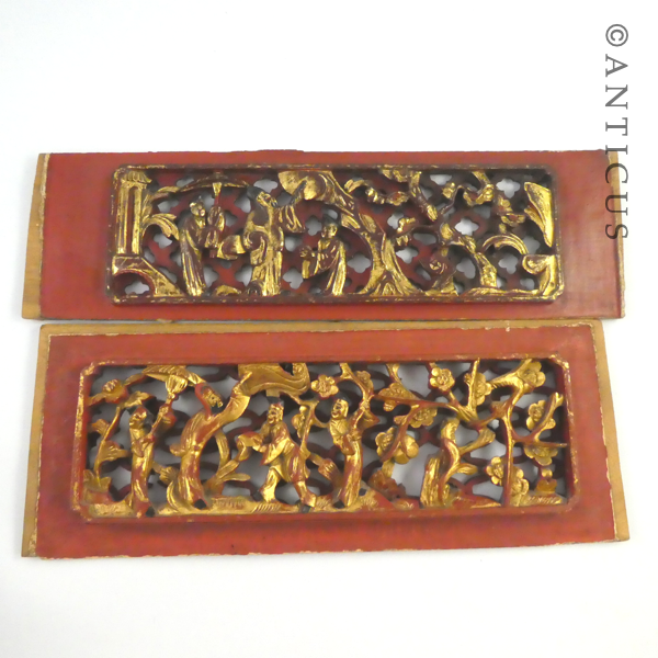 Two Chinese Lacquer & Gilt Carved Panels.