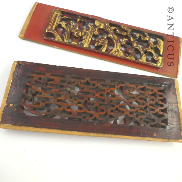 Two Chinese Lacquer & Gilt Carved Panels.