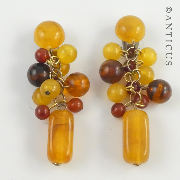Pair of Multi-Coloured Amber Earrings.