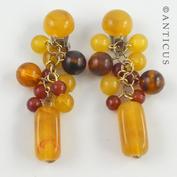 Pair of Multi-Coloured Amber Earrings.