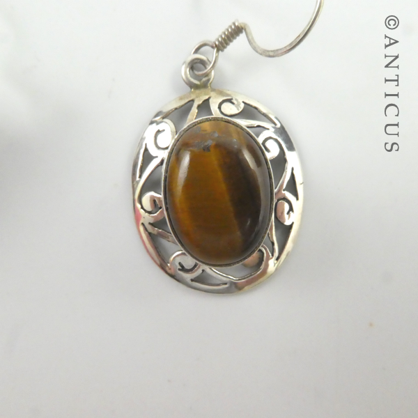 Silver and Tiger's Eye Drop Earrings.