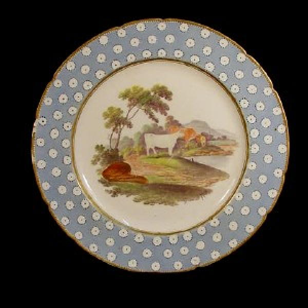 Georgian Period Plate with Handpainted Cow Scene.