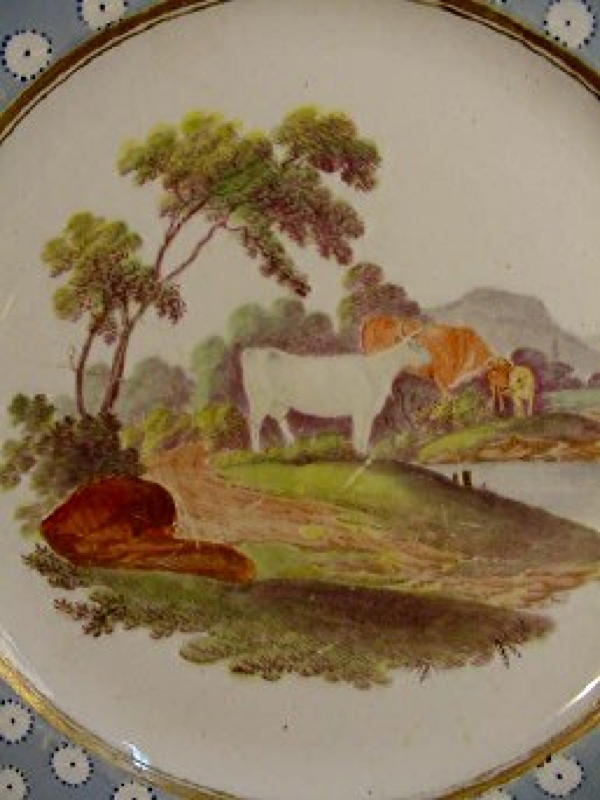 Georgian Period Plate with Handpainted Cow Scene.