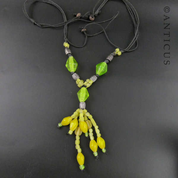 Lime Green Glass Chunky Necklace on Cord.
