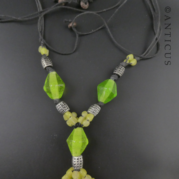 Lime Green Glass Chunky Necklace on Cord.