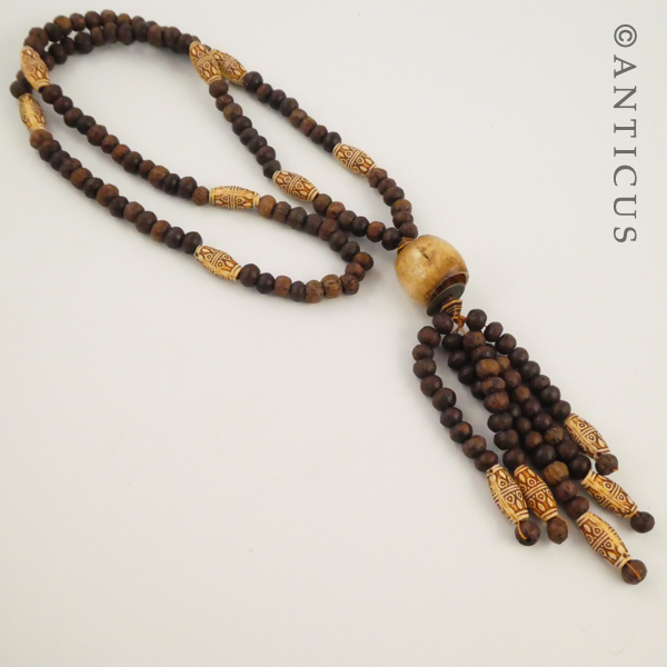 Wooden Necklace with Tassel, Ethnic.