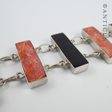 Coral, Silver and Black Shell Bracelet.