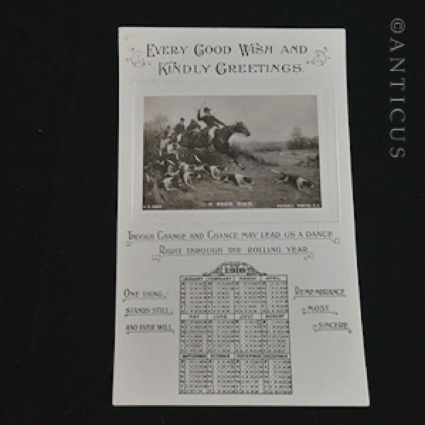 1910 Postcard, Calendar, Verse and Hunting Scene.