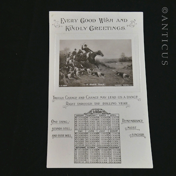 1910 Postcard, Calendar, Verse and Hunting Scene.