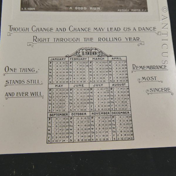 1910 Postcard, Calendar, Verse and Hunting Scene.