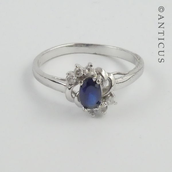 Silver & Faux Sapphire Ring.