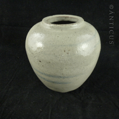 Grey and Blue Ginger Jar, Old Chinese Stoneware.