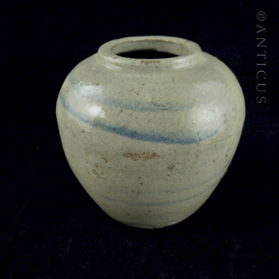Grey and Blue Ginger Jar, Old Chinese Stoneware.
