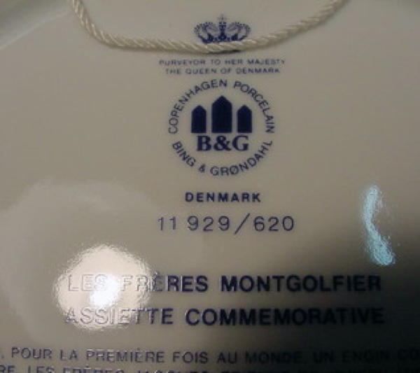 Bing & Grondahl Ballooning Commemorative Plate.