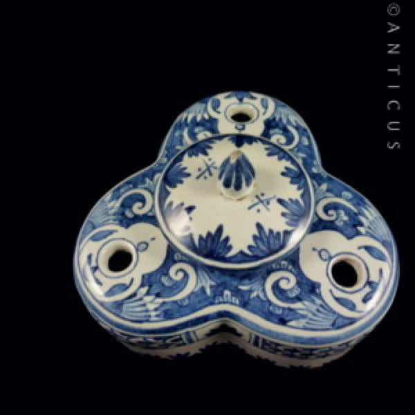 Blue and White Faience Inkwell, Handpainted.