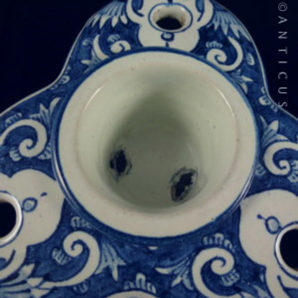 Blue and White Faience Inkwell, Handpainted.